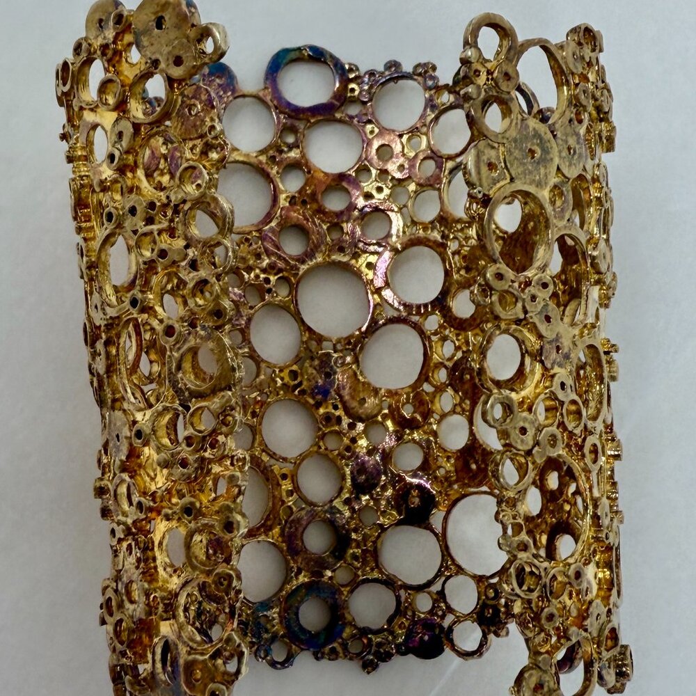 Alexis Bittar Gold Open Circle Cuff Bracelet – Sculptural Statement Wide Bangle - Picture 4 of 8